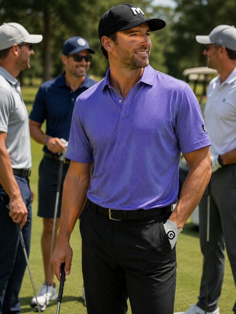Donald Ross Sportswear Men's Purple Polka Dot Golf Polo Short Sleeve Size Shirt*